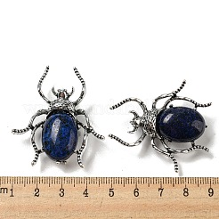 デュアルユースアイテム 合金製クモのブローチ  天然ラピスラズリと  アンティークシルバー  42x38x12~13mm  穴：4.5x4mm&nbsp;JEWB-C026-03C-AS