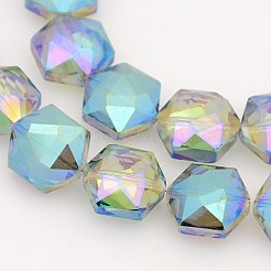 Hexagon Electroplate Full Rainbow Plated Glass Beads Strands&nbsp;X-EGLA-P015-F04