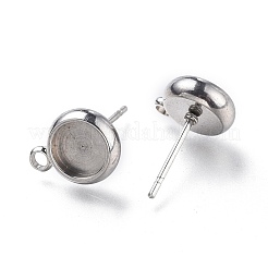変色しない304ステンレススチールスタッドピアスセッティング  カン付き  フラットラウンド  ステンレス鋼色  14x8.3mm  穴：1.6mm  ピン：0.8mm  トレイ：6mm&nbsp;STAS-I161-01B-P