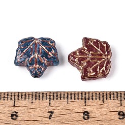 ピカソのベーキングペイントと金色の金属で編まれたガラスビーズ  カエデの葉  ミックスカラー  12.5x13x4mm  穴：1~1.2mm&nbsp;DGLA-T004-53M