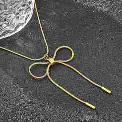 PVD Vacuum Plating 304 Stainless Steel Bowknot Pendant Round Snake Chain Necklaces for Women&nbsp;NJEW-Z044-10G