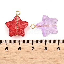 真鍮とガラスのペンダント  スター  ゴールドカラー  ミックスカラーチャーム  21x18x9mm  穴：2mm&nbsp;GLAA-P079-01G-M