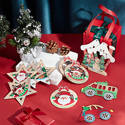 22個 11スタイル クリスマステーマ 天然木製 ビッグペンダント  混合図形  ミックスカラー  68~108x84~114x2~3mm  穴：3~4mm  2個/スタイル&nbsp;WOOD-CA0001-51