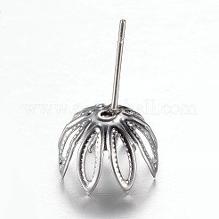 変色しにくい304ステンレススチールスタッドピアスセッティング  花  ステンレス鋼色  トレイ：5mm  19x11.3mm  ピン：0.7mm&nbsp;STAS-G081-55P