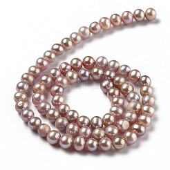 天然養殖淡水パールビーズ連売り  ラウンド  染め  サドルブラウン  5~6x5.5~6mm  穴：0.6mm  約70個/連  15.55インチ（39.5cm）&nbsp;PEAR-L033-08A-01