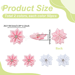 100個 2色の花のポリエステル装飾アクセサリー  ラインストーン付き  ミックスカラー  26.5~28.5x6.5mm  50個/カラー&nbsp;DIY-PH0032-64