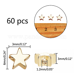 真鍮ビーズ  長持ちメッキ  スター  14KGP本金メッキ  6x6x3mm  穴：1.2mm  60個/箱&nbsp;KK-PH0001-26G