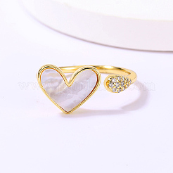 ナチュラルシェルオープンカフリング  黄金の真鍮の指輪  ハート  内径：16~18mm&nbsp;YD7798-3-1