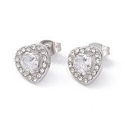 Cubic Zirconia & Rhinestone Heart Stud Earrings&nbsp;EJEW-A080-03M-P
