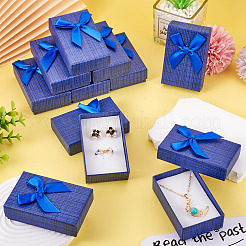 厚紙のジュエリーボックス  ジュエリーギフト包装用  ちょう結びの長方形  ブルー  8.3x5.3x2.4cm&nbsp;CON-TAC0001-14D
