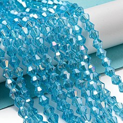 電気メッキガラスビーズセット  ABカラーメッキ  多面カット  双円錐形  ディープスカイブルー  6x5.5~6mm  穴：1mm  約44~47個/連  24.5~25cm&nbsp;EGLA-Q118-6mm-B05