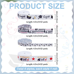 金箔押しポリエステルプリントリボン  卒業シーズンに向けて  ミックスカラー  3/8~7/8インチ（10~22mm）  4.5m /スタイル&nbsp;OCOR-PH0004-91B