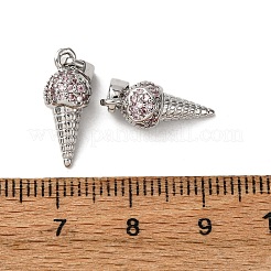 真鍮製マイクロパヴェキュービックジルコニアペンダント  アイスクリームチャーム  プラチナ  16.5x7mm  穴：4x2.5mm&nbsp;KK-F911-25P