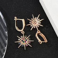 真鍮製マイクロパヴェキュービックジルコニアフープピアス  ラックめっき  長持ちメッキ  鉛フリー＆カドミウムフリー  スター  ゴールドカラー  41.5x21.5mm&nbsp;EJEW-K300-15G