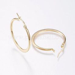 304ステンレススチールフープピアス  低刺激性のイヤリング  ゴールドカラー  34~36mm  ピン：0.7x1mm&nbsp;X-EJEW-F105-20G