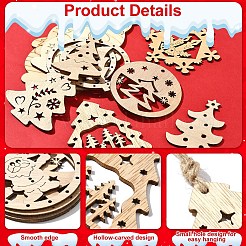 20個 10スタイル クリスマステーマ 未染色木製ビッグペンダント  混合図形  28~129x47~71x2~3mm  穴：3~4mm  2個/スタイル&nbsp;WOOD-YW0001-25