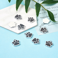 合金エナメルチャーム  グリッターパウダー付き  犬の足跡  プラチナ  ブラック  17.7x16.6x2mm  穴：2mm&nbsp;X1-ENAM-TAC0001-05J