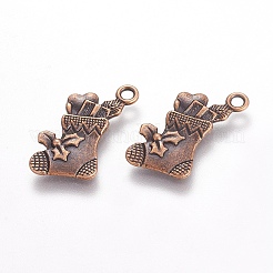 合金ペンダント  カドミウムフリー＆ニッケルフリー＆鉛フリー  クリスマスの靴下  赤銅鉱  21x13x3mm  穴：2mm&nbsp;LS-TIBEP-A18560-R-FF