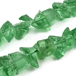 透明ガラスビーズ連売り  ナゲット  グリーン  7~25x8~24.5x5~16mm  穴：0.9~1mm  約14~28個/連  7.48''~8.43''（19~21.4センチメートル）&nbsp;G-I283-F26