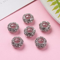 合金ラインストーンのヨーロッパのビーズ  大穴ビーズ  ロンデル  白金金属色  クリスタル  11x6mm  穴：5mm&nbsp;CPDL-H998-18