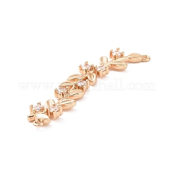 真鍮舗装クリアキュービックジルコニアコネクタチャーム  オリーブの枝リンク  ライトゴールド  8x35x2.5mm  穴：0.8mm&nbsp;ZIRC-K088-08KCG