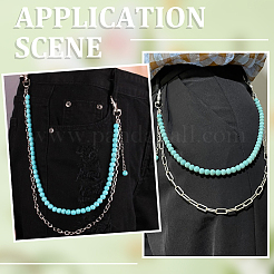 Alloy & Synthetic Turquoise Round Beaded Chain Belts for Pants&nbsp;AJEW-WH20070-058