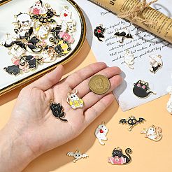 40個20スタイルのハロウィンテーマ亜鉛合金エナメルペンダント  猫のチャーム  混合図形  15.5~33.5x13~34x1~1.5mm  穴：1.6~2.2mm  2個/スタイル&nbsp;ENAM-CJ0006-67
