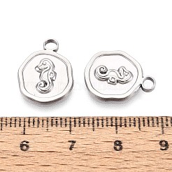 変色しない304ステンレススチールペンダント  海の馬とフラットラウンド  ステンレス鋼色  16x13x2mm  穴：2mm&nbsp;STAS-F282-07P