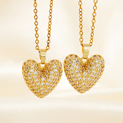 Elegant Romantic Heart Brass Micro Pave Clear Cubic Zirconia Pendant Necklace for Women&nbsp;XT9950-1