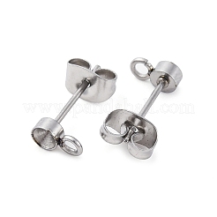 304ステンレススチールスタッドピアス金具  ピアスキャッチとカン付き  ステンレス鋼色  6.5x3.5mm  穴：1.6mm  ピン：13x0.8mm&nbsp;STAS-V003-10P-03