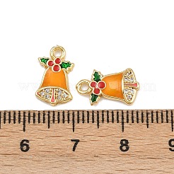 真鍮製マイクロパヴェキュービックジルコニアチャーム  エナメル  ゴールドカラー  クリスマス鐘  13x7.5x2.5mm  穴：1.4mm&nbsp;LS-KK-Z129-01G-02