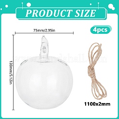 ガラス製の吊り下げ式水耕栽培用花瓶  ジュートロープ付き  りんご  100x130mm&nbsp;AJEW-WH0752-090B