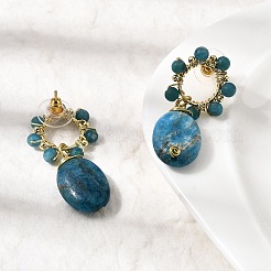 天然アパタイトのダングルスタッドピアス  楕円形と花  真鍮製のピアスパーツ  ゴールドカラー  ラックめっき  40.5~41x21.5mm&nbsp;EJEW-G454-01G-06