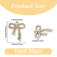 20色合金ラインストーンペンダント2個。  UVメッキ  蝶結び  プラチナ·ゴールデン  22.5x19.5x3.5mm  穴：1.8mm  10個/カラー&nbsp;FIND-YW0008-19