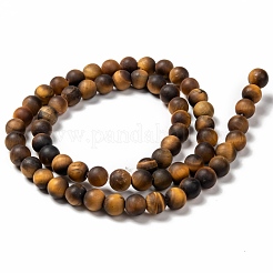 Natural Frosted Tiger Eye Round Bead Strands&nbsp;G-M064-6mm-02