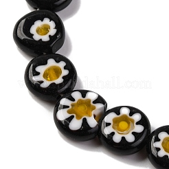 ハンドメイドミッレフィオーリ ランプワークビーズ連売り  フラットラウンド  ブラック  10x3.5mm  穴：0.8mm  約38個/連  14.65''（37.2センチメートル）&nbsp;LAMP-G164-04J