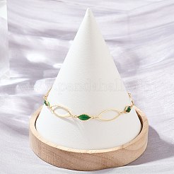 真鍮製ガラスファセット加工グリーンホースアイリンクチェーンアンクレット（女性用）  ゴールドカラー  9.76インチ（24.8cm）&nbsp;KK-H299-01G