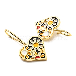 Rack Plating Brass Heart with Flower Dangle Earrings with Enamel&nbsp;KK-C026-11G