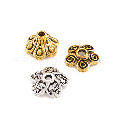 チベット風アロイビーズコーン&キャップ  花  アンティークシルバー＆アンティーク金色  7x5mm  穴：1.5mm  内径：3mm  320個/箱&nbsp;PALLOY-TA0001-78