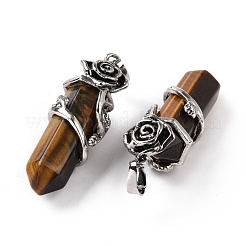 天然石と合成石のポインテッド ビッグ ペンダント  アンティークシルバートーンのローズ合金パーツ付き。  カドミウムフリー＆鉛フリー  多面カット  弾丸チャーム  染めと未染色の混合  48~50x16mm  穴：7x5mm&nbsp;G-H274-08AS