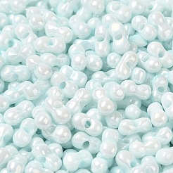不透明色光沢ガラスシードビーズ  ピーナッツ  ライトシアン  6x3.5x3mm  穴：1mm  約7258個/ポンド&nbsp;SEED-B001-01A-02