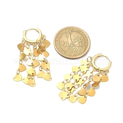 真鍮製ダングルフープピアス  304ステンレススチールハートタッセルイヤリング  ゴールドカラー  58x20mm&nbsp;EJEW-TA00266