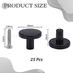 丸型合金ボックスプルハンドル25個  キャビネットのドアハンドル家具プル  ネジ付き  ブラック  30x24mm&nbsp;FIND-AR0006-72EB