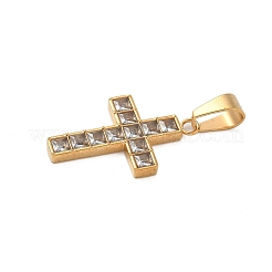 304ステンレスペンダント  クロスチャーム  ガラスと  透明  30x19x3mm  穴：8.5x5mm&nbsp;STAS-G346-29G-01