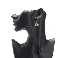 Japanese Seed Braided Rhombus with Evil Eye Dangle Hoop Earrings&nbsp;EJEW-MZ00002-02