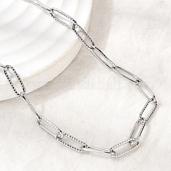 4MM 201 Stainless Steel Textured Paperclip Chain Necklaces&nbsp;NJEW-K302-02P