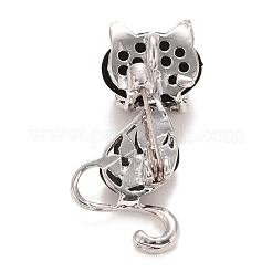 ラインストーン猫バッジ  バックパック服用動物合金襟章  プラチナ  ジェット  44x20x8mm  ピン：0.7mm&nbsp;JEWB-E013-08P