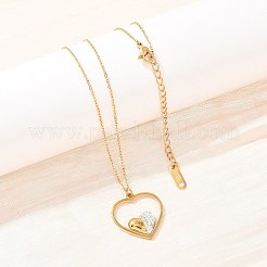 304 Stainless Steel with Polymer Clay Crystal Rhinestone Heart Pendant Necklaces for Women&nbsp;NJEW-A064-03G