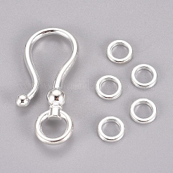 チベットスタイルSフックの留め金  鉛フリー＆カドミウムフリー  銀  フック：38x16x8mm  リング：8mm  穴：5mm&nbsp;K0921021