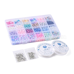 DIYイミテーションパールブレスレットネックレスメイキングキット  合金クラスプを含む  丸いプラスチック & ガラス & アクリル ビーズ  伸縮性のある糸  ミックスカラー  752個/袋&nbsp;DIY-FS0003-14